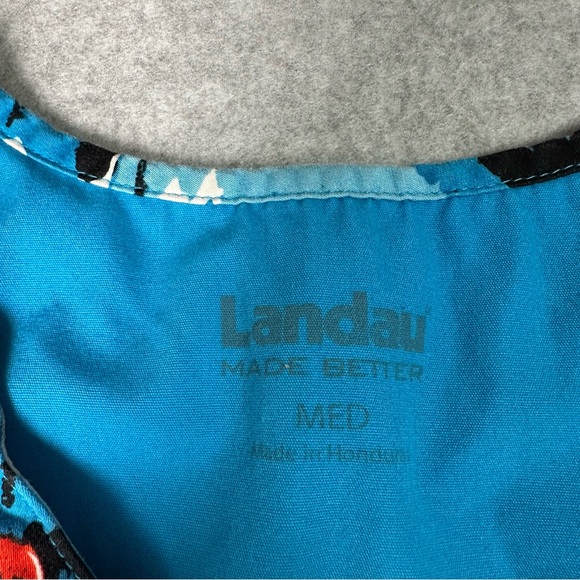 Landau Women's M Floral Scrub Top - Blue and Red - Picture 5 of 8